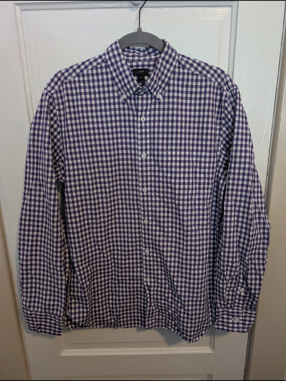 Preppy Cotton Purple & White Gingham Button-Down Shirt J. Crew Classic Fit